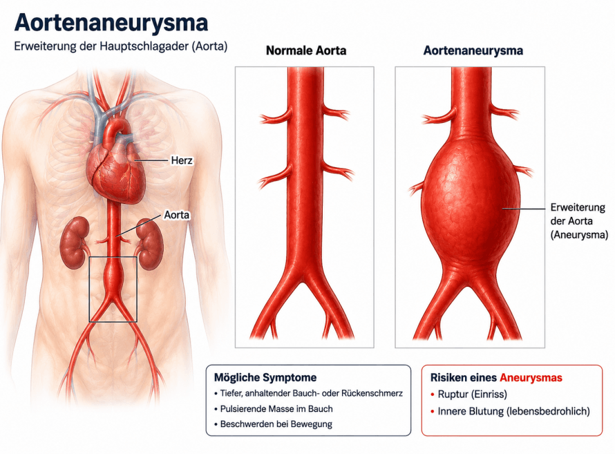 Aortenaneurysma mit Erklärung Aortenaneurysma mit Erklärung