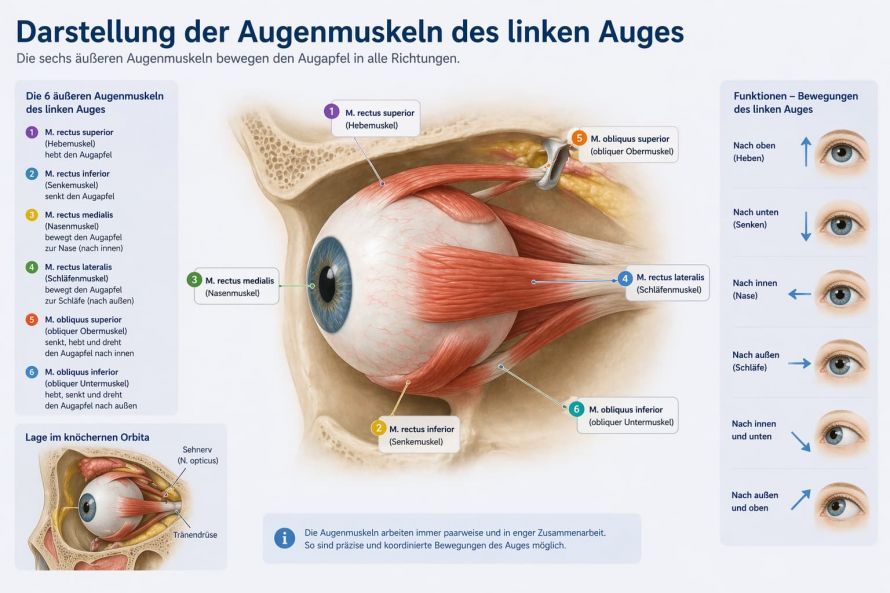 Darstellung der Augenmuskeln des linken Auges Darstellung der Augenmuskeln des linken Auges