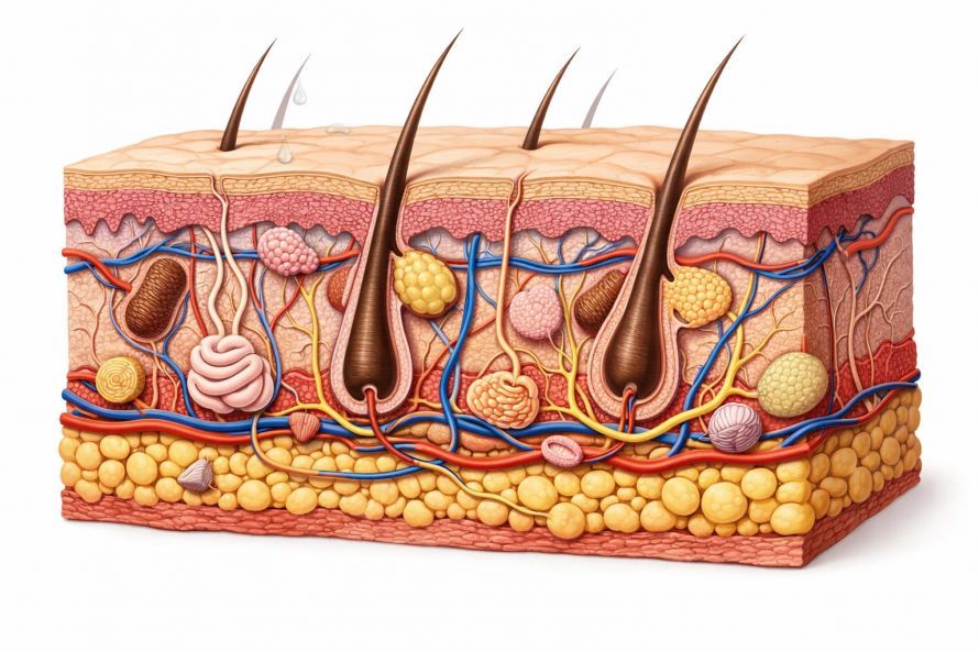 Querschnitt der Haut_KI gerneriert Cross-section of the skin_Generated by AI