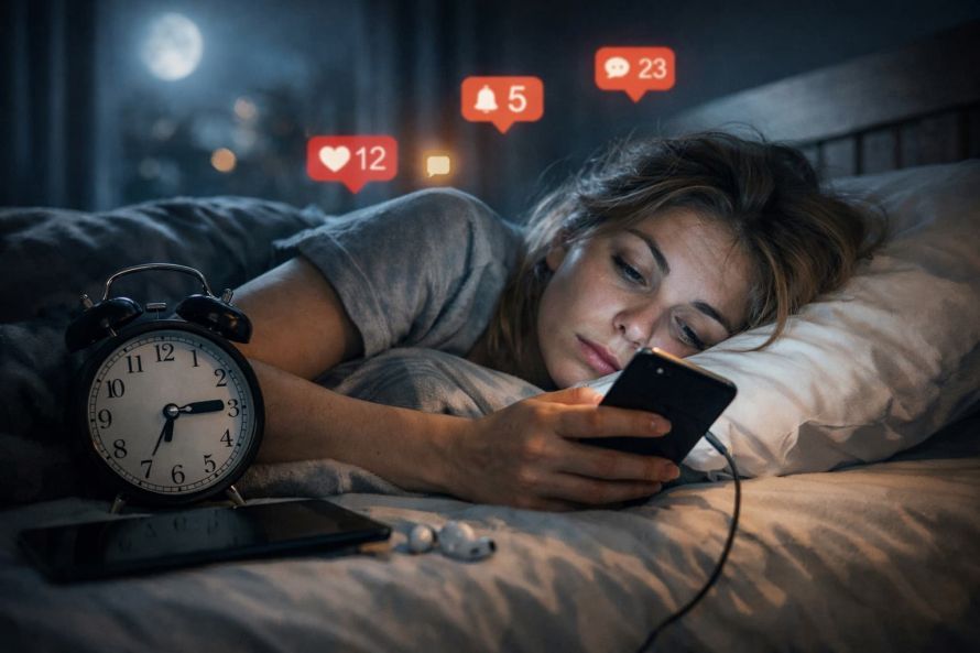 Late at night and constant notifications_Generated by AI