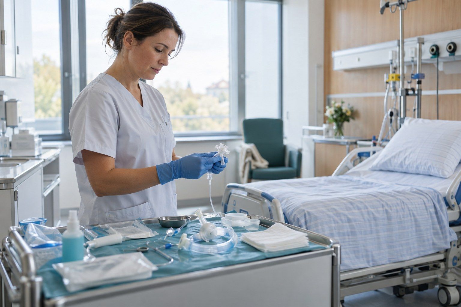 Vorbereitung des Materials für eine Tracheotomie auf der Intensivstation Vorbereitung des Materials für eine Tracheotomie auf der Intensivstation